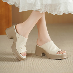 Sandales plates en peau de mouton à bout ouvert et bout rond pour femmes, sandales décontractées à semelle épaisse, sandales romaines à talon haut et épais - Product Image 3