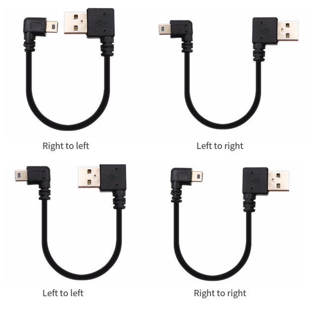 High Quality Dual Elbow 90 Degree Left Right Angle Mini 5Pin USB Cable Durable Data Charging Cord for Driving Recorder