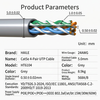 Cable de Red UTP CAT5e HT6104, Conductor de Cobre Puro Libre de Oxígeno de 0.5mm, Compatible con Alimentación POE, Gris, 305m por Caja