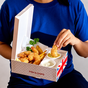 Série Usine : Emballages Personnalisés en Papier pour Fish and Chips, Tacos, Poulet Frit, Boîtes et Barquettes à Emporter avec Pots à Sauce - Product Image 1