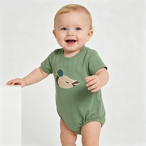 Mameluco bordado con pato mallard para bebés, mameluco verde de manga corta para bebés, mameluco informal de verano para recién nacidos - Product Image 2