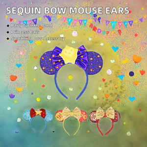 <b>Sequin</b> Bow Star Snowflake Mouse Ears Hairband <b>Red</b> Apple Princess Head Wear Party Decoration Women Hair Accessories Fabric - Product Image 2