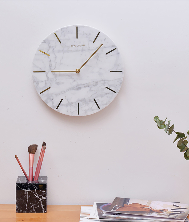 Round Wall Clocks Grey Stone Home Decor Modern Marble Wall Clock And Marble Art Craft horloge murale Gift Namibian White