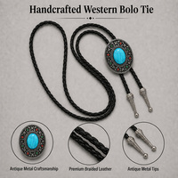 2 Buah Set Dasi Bolo Vintage Bergaya Barat dengan Liontin Paduan Seng dan Tali Kulit PU yang Dapat Disesuaikan untuk Pria dan Wanita