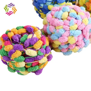 Dikke Polyester Grote Zachte Regenboog Pom Pom Garen Hand Breien Haak Garen Voor Diy Deken Kussen Kleurrijke Pompom Draad