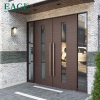 Porte d'entrée pivotante en bois massif, style artisanal moderne, double vitrage trempé, cadre en alliage d'aluminium, antivol, pour extérieur