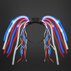 Accessoires <span class=keywords><strong>de</strong></span> fête <span class=keywords><strong>du</strong></span> <span class=keywords><strong>4</strong></span> juillet, bandeau lumineux patriotique en polyester ABS avec LED 2R2B2W, 3 piles AG13 incluses - Product Image 1