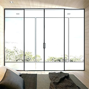 Estilo Loft Marco de acero deslizante silencioso <span class=keywords><strong>Puerta</strong></span> de vidrio negro Puertas de partición <span class=keywords><strong>Puerta</strong></span> de vidrio deslizante - Product Image 2