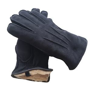 <span class=keywords><strong>Gants</strong></span> en cuir de cerf doublés de fourrure pour femmes et hommes, noir et marron, échantillon de soutien - Product Image 1