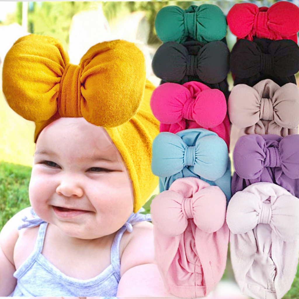 Детская шапка с бантом, мягкая однотонная шапочка для новорожденных, для девочек и мальчиков, шапка, теплая осенне-зимняя Шапка-бини для младенцев, Детские аксессуары
