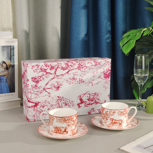 High Quality and Competitive Red tiger Pattern Bone China 2 Cups and Saucers Set - Product Image 1