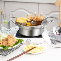 Marmite à frire profonde 22 cm en acier inoxydable 304 à double fond, style coréen, avec couvercle en verre, non revêtue, pour usage domestique, pot à soupe électrique
