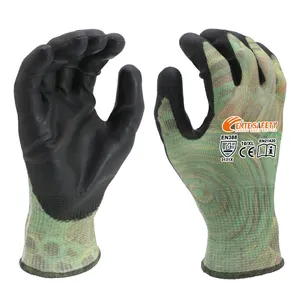 ENTE安全13g聚酯绿色印花聚氨酯涂层棕榈最小起订量12000双劳动防护安全工作手套