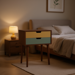 Solid Mango Wood <b>Bedside</b> Cabinet With 2 Drawers Minimalist Design For Bedroom <b>Storage</b> - Product Image 2