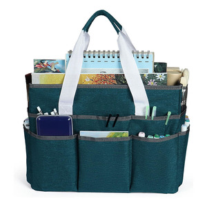 Sac fourre-tout organisateur avec fermeture éclair, grand sac de rangement pour matériel artistique et de couture, plusieurs poches, polyester vert bleuté - Product Image 3