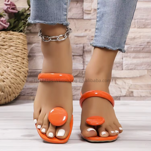 Sandalias de Talla Grande para Mujer, Pantuflas de Color Caramelo, Punta Abierta, Estilo Casual, de Charol, para la Playa - Product Image 6
