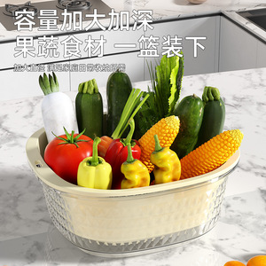 Double Layer Pet Drain <b>Basket</b> Square Fruit Vegetable Washing <b>Basket</b> Kitchen <b>Plastic</b> Colander With Lid For Quick Draining - Product Image 2