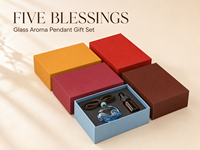 Coffret Cadeau Diffuseur Suspendu pour Voiture Sans Flamme en Verre Cinq Bénédictions avec 5 Huiles Essentielles Végétales, Boîte Cadeau, OEM Disponible