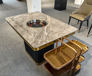 Mesa Eléctrica Giratoria para Hot Pot de Piedra para 4-6 Personas, Color Personalizable, para Hogar Moderno, Sala <span class=keywords><strong>VIP</strong></span>, Hotel/Restaurante - Product Image 4