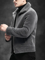Veste en fausse fourrure résistante pour homme, idéale pour le dropshipping |   7,0% Laine, 93,0% Polyester, Couleur unie, Col montant, Fermeture éclair