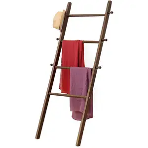 Rustikalen 5-Fuß Wand-Schiefen Dunkelbraun Holz Bekleidungs Decke Handtuch Leiter Wand Rack Holz Leiter Regal