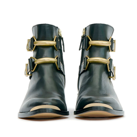 Bottines à talon compensé rétro punk dorées personnalisables pour femmes grandes tailles, avec plusieurs boucles, embout métallique, style western cowboy, tailles 34 à 46 disponibles