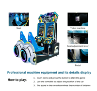 Machine d'arcade de course automobile pour enfants à monnayeur, 2 joueurs, simulateur de conduite, jeu vidéo pour parc d'attractions intérieur