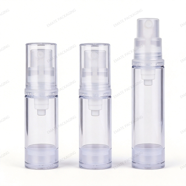 Eco-friendly Cylinder As Airless Pump Bottle with Pump Sprayer and Screen Printing 5ml/10ml/15ml Cosmetic Packaging