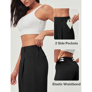Pantalones Anchos de Mujer, Cintura Alta, Elásticos, Tejidos, Transpirables, Casuales, de Trabajo, Cómodos - Product Image 4