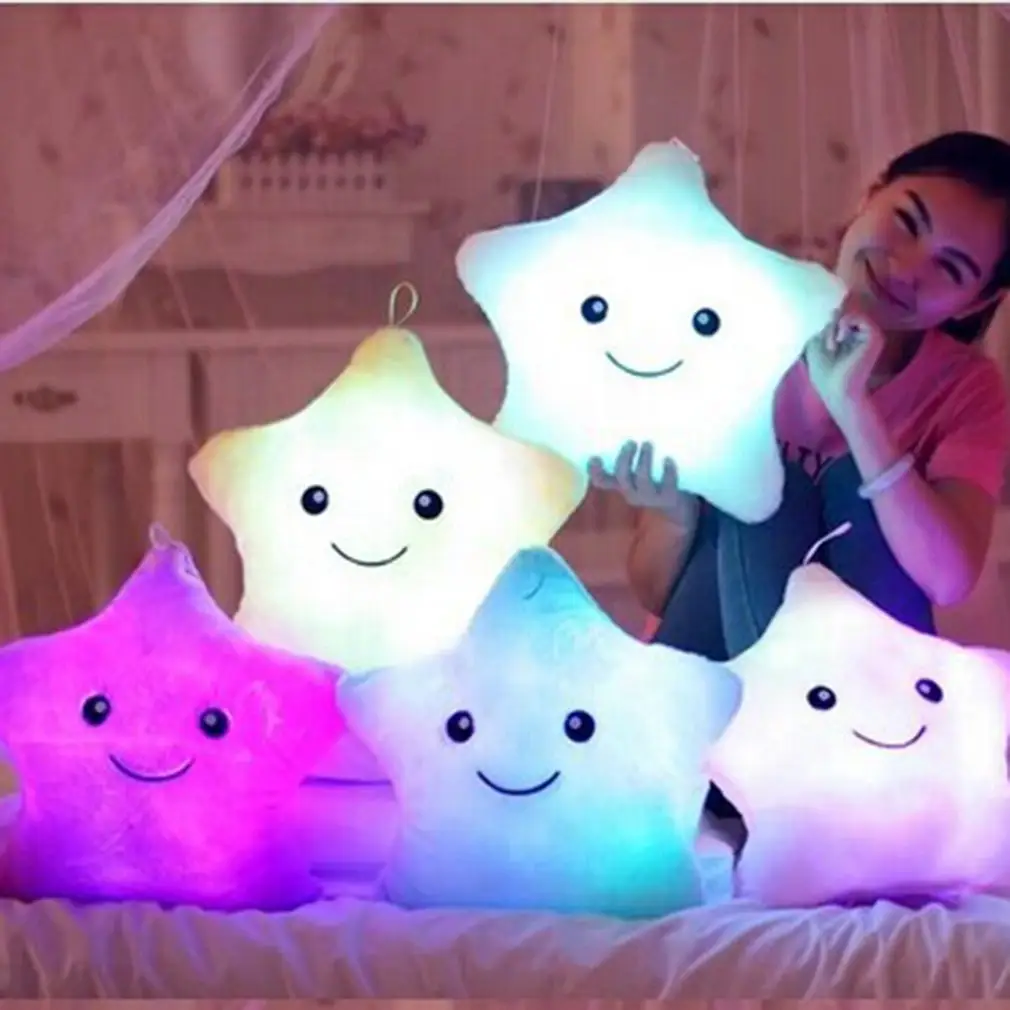 Unique Luminous Plush Pillow Toys LED Light Colorful Cushion Stars Plush Pillow Toys Gift For Kids Children Girl Gift