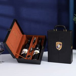 Fabricante al por mayor de lujo personalizado <span class=keywords><strong>2</strong></span> botellas de embalaje de marca famosa caja de vino tinto de cuero Pu con asa y accesorios para vino - Product Image 5