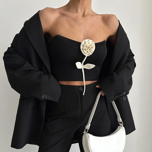 2024 femmes Chic été débardeurs <span class=keywords><strong>noir</strong></span> côtelé tricoté Club Y2K <span class=keywords><strong>haut</strong></span> court mince Mini gilet Streetwear Sexy Style pour Club décontracté - Product Image 2