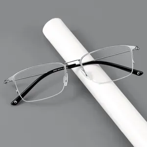 Glazzy Titanium Light Prescription Optical Eyeglasses Rectangle Semi Rimless Myopic Spectacle Frame Men Women Glasses Eyewear