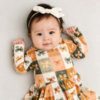 Prêt à Expédier Casual Boutique Robe à Manches Longues pour Filles Automne Floral Butterfly Bow Print Wholesale Kids Set
