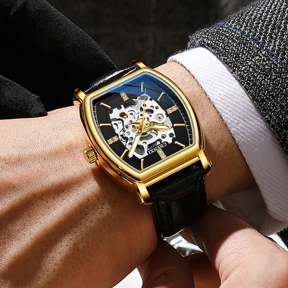 CHENXI 8815 Gold Mechanism Watch for Men - Luxury Leather Strap