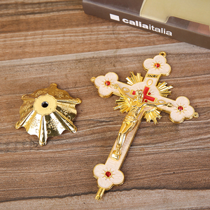Color oro Santo crucifijo adornos Cruz Emmanuel cruz de Jesús estatua Cruz de pie con Base estatuilla figura - Product Image 2
