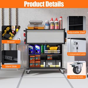 Aobabo Cabinet da Garage in acciaio con 1 cassetto con 2 porte con chiusura a 2 porte che arrotolano scatola di immagazzinaggio necessaria armadi attrezzi FCJ grigio nero
