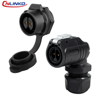 Conector Impermeable Cnlinko Aviation Plug LP16 de 90 Grados, Semimetálico, con Brida de Cuatro Orificios, 2 Pines, Cableado por Tornillo, IP68
