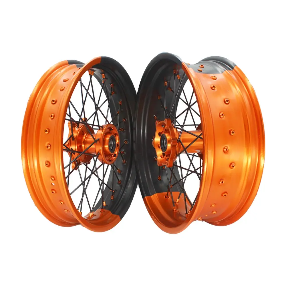 MOQ 1set EXC SX SXF supermoto 17 16 inch wheels black orange double color rim orange hub for KTM