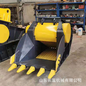 Cubo de cribado giratorio para excavadora, de metal amarillo, para la clasificación de residuos de construcción - Product Image 4