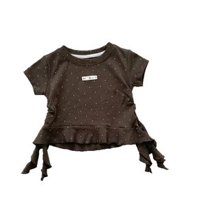 Baby Girls Summer T-shirt And Linen Pants Set Breathable Thin Chestnut Mochi Polka Dot Design With Label - Product Image 5