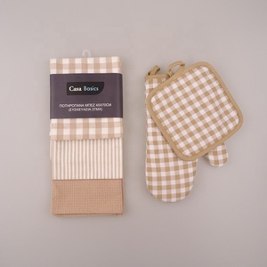 3 pièces ensemble de serviette de cuisine torchon en coton tissé à carreaux serviette ensemble avec support de Pot <span class=keywords><strong>mitaine</strong></span> - Product Image 2