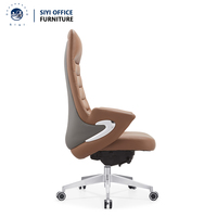 Ensemble de chaise et de table de bureau en cuir de direction, design ergonomique moderne, hauteur réglable, base en acier inoxydable