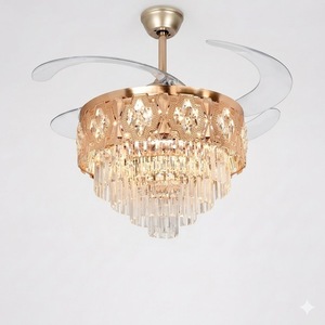 Lustre silencieux à télécommande pour la décoration de la maison, ventilateur de plafond moderne en cristal doré avec pales rétractables - Product Image 1