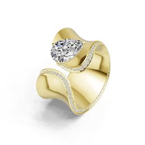 Bague originale fine en <span class=keywords><strong>argent</strong></span> sterling 925, style vintage, avec zircone cubique taille poire, ouverte, large, épaisse, ondulée, pour homme - Product Image 2