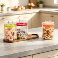 Ensemble de 3 bocaux de conservation hermétiques en verre borosilicate avec plateau en bois pour organiser les collations de cuisine