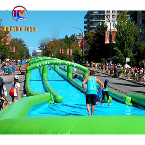 Tobogán de tierra Azul de 300m para carreras, toboganes largos de agua urbana inflables comerciales grandes para publicidad - Product Image 2