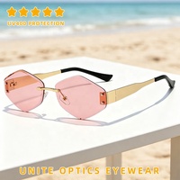 Dernières tendances de la mode, lunettes de soleil vintage carrées sans monture en métal, protection UV 400, luxe, coupe diamant, pour femmes