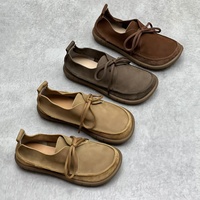 Mocassins originaux faits à la main en cuir véritable, style vintage artistique, résistants à l'usure, polyvalents, plats, à lacets, chaussures basses pour femmes