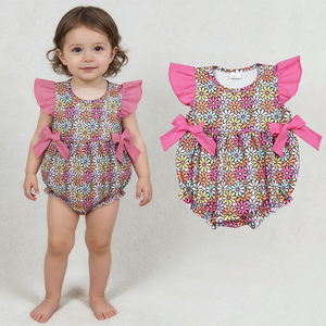 En Stock: Romper de Burbujas con Flores Coloridas para Bebés Niñas, Ropa de Boutique de Moda al por Mayor, Ropa de Verano para Bebés y Niños Pequeños - Product Image 1